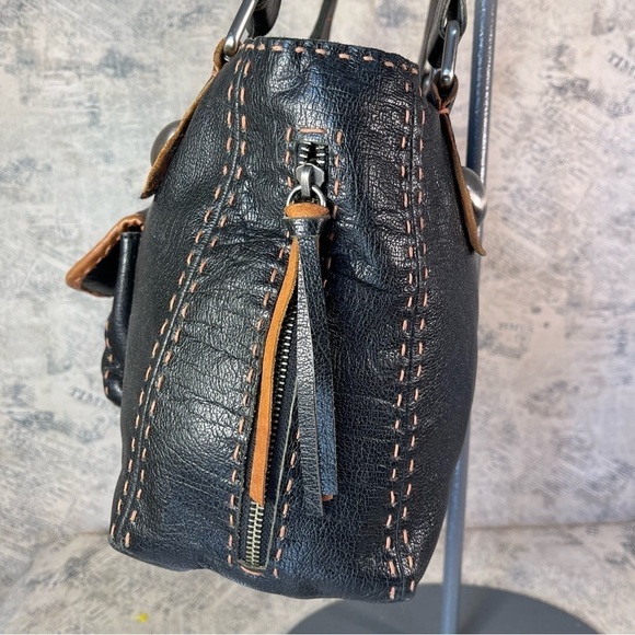 Carla Mancini Top Stitched Black Leather Satchel - Picture 3 of 14